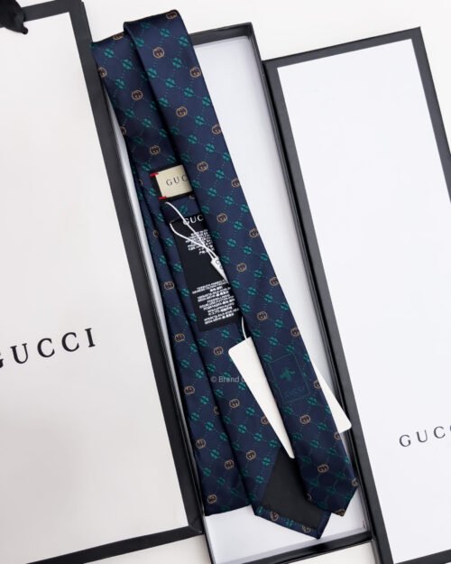 Gucci Navy Green GG FLOWER CHECK SILK TIE
