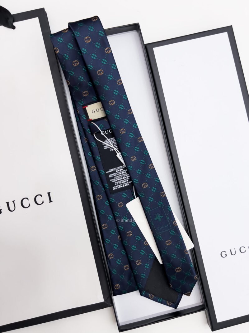 Gucci Navy Green GG FLOWER CHECK SILK TIE