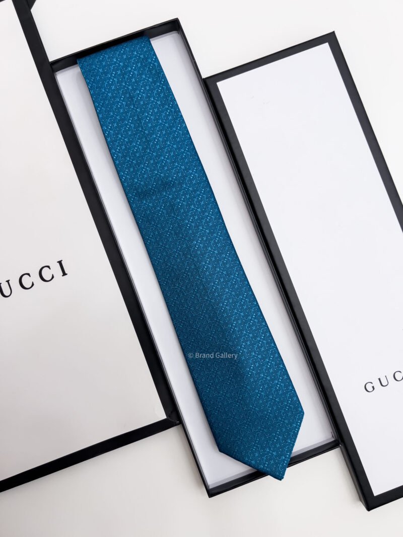 Gucci Teal Blue GG HOOK SILK TIE