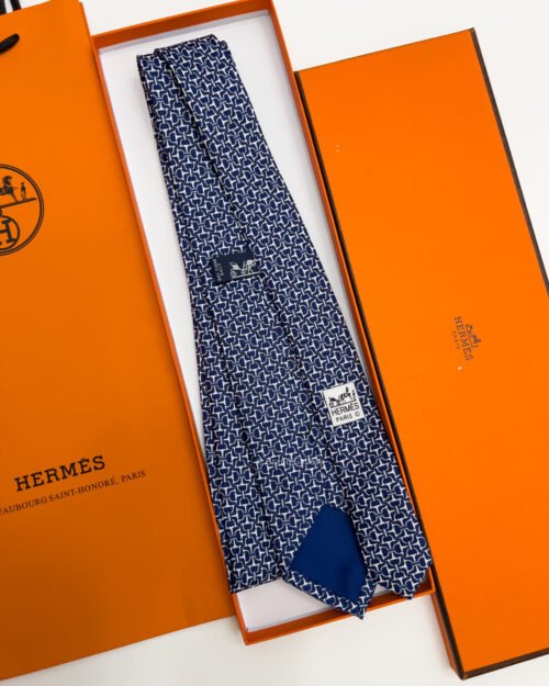 Hermes Navy Blue VECTOR H SILK TIE