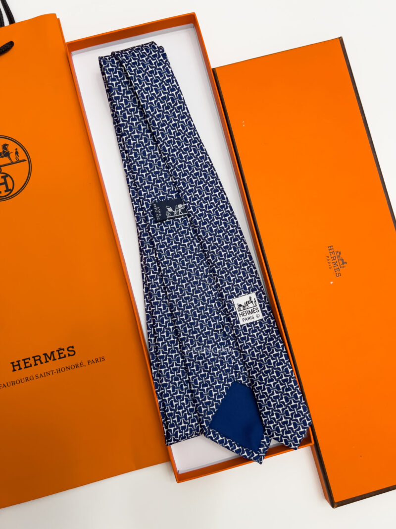 Hermes Navy Blue VECTOR H SILK TIE