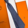 Hermes Navy Blue VECTOR H SILK TIE