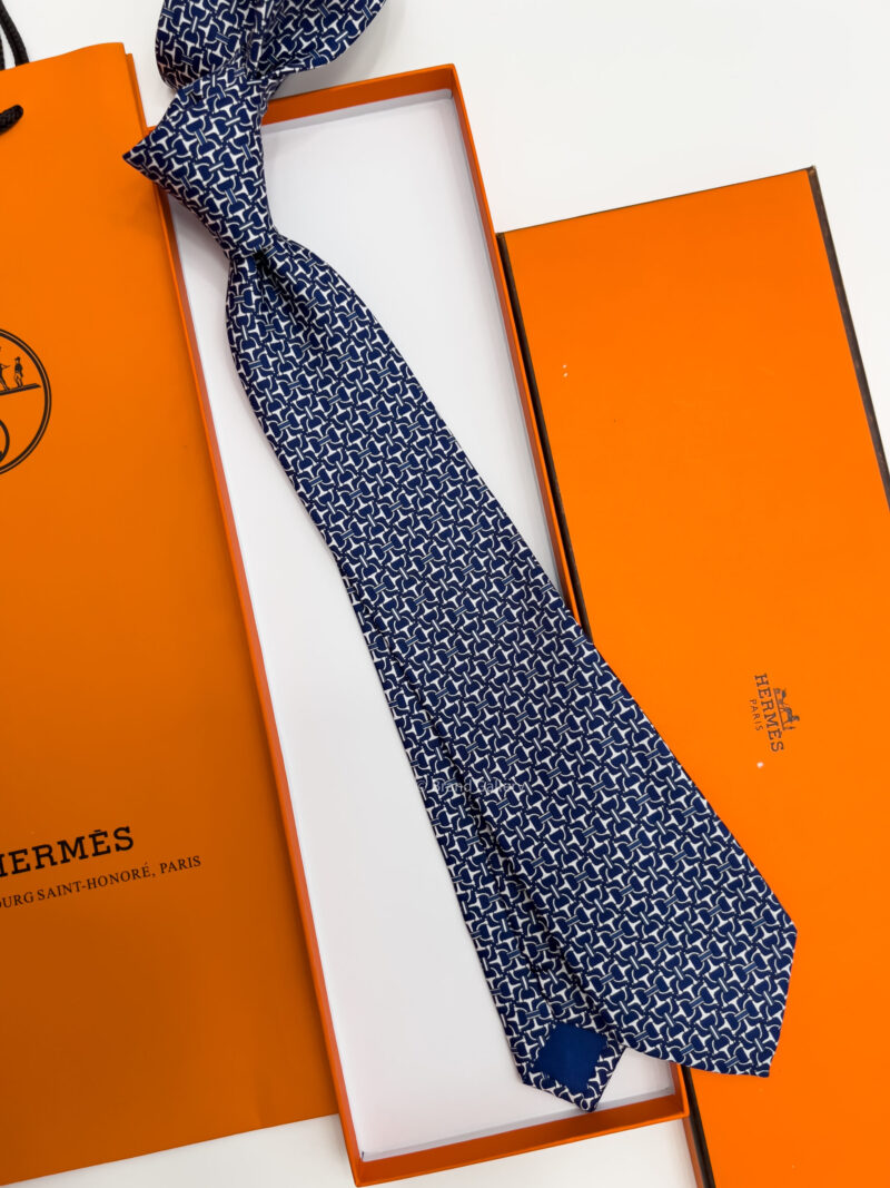 Hermes Navy Blue VECTOR H SILK TIE