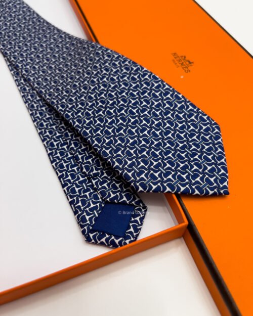 Hermes Navy Blue VECTOR H SILK TIE