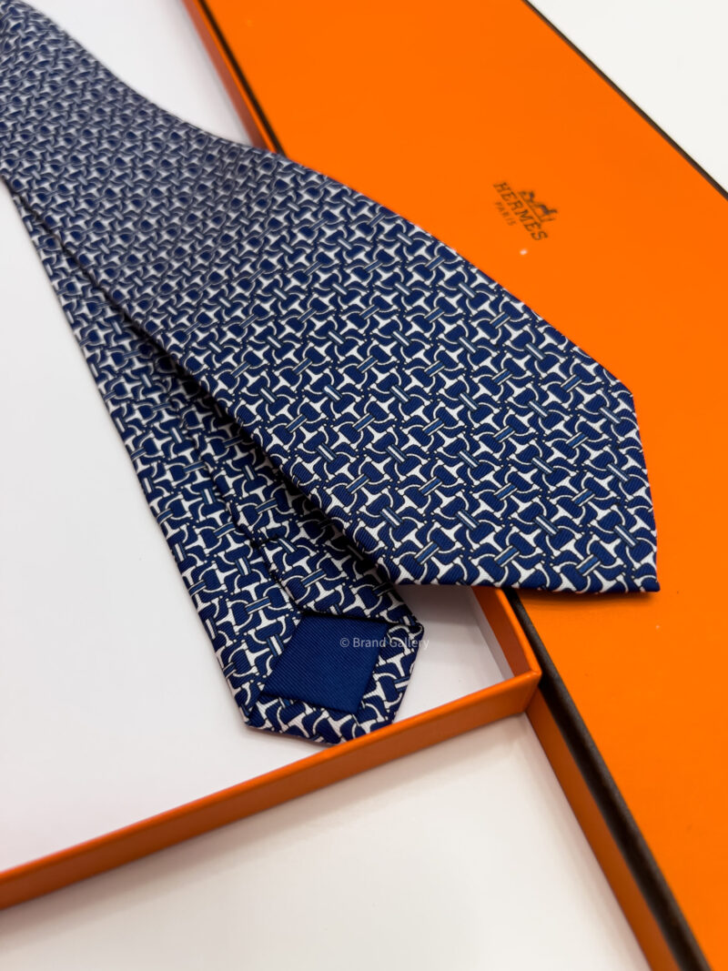 Hermes Navy Blue VECTOR H SILK TIE