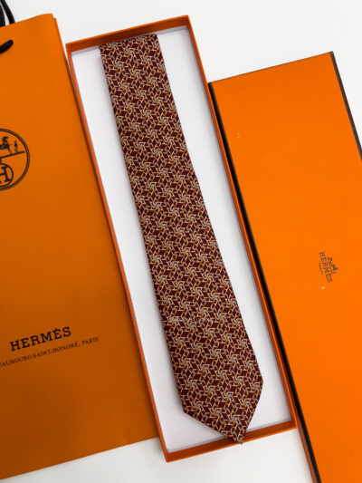 Hermes Dark Maroon H LINKS SOFT SILK TIE