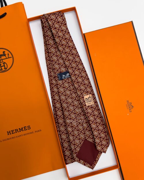Hermes Dark Maroon H LINKS SOFT SILK TIE
