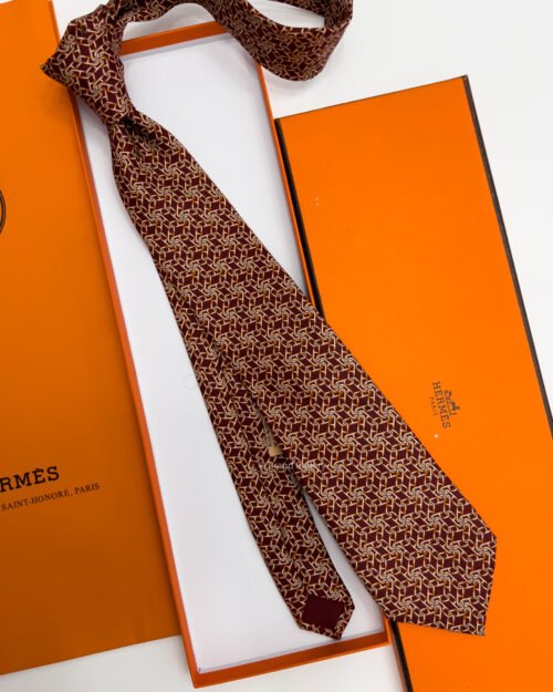 Hermes Dark Maroon H LINKS SOFT SILK TIE