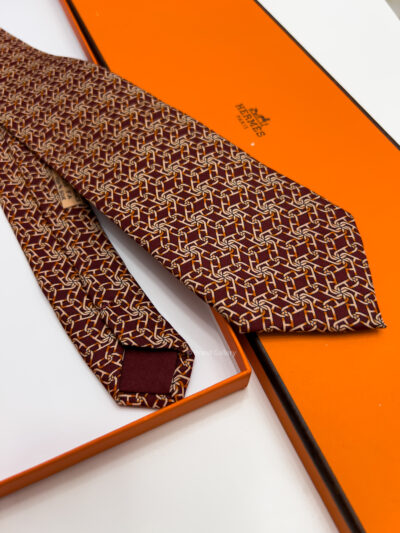 Hermes Dark Maroon H LINKS SOFT SILK TIE