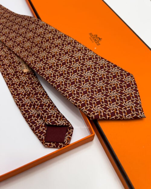 Hermes Dark Maroon H LINKS SOFT SILK TIE
