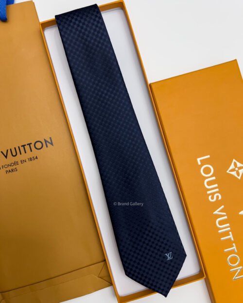 Louis Vuitton Navy MICRO DAMIER MONOGRAM SILK TIE