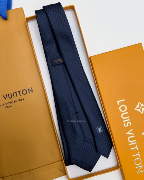 Louis Vuitton Navy MICRO DAMIER MONOGRAM SILK TIE
