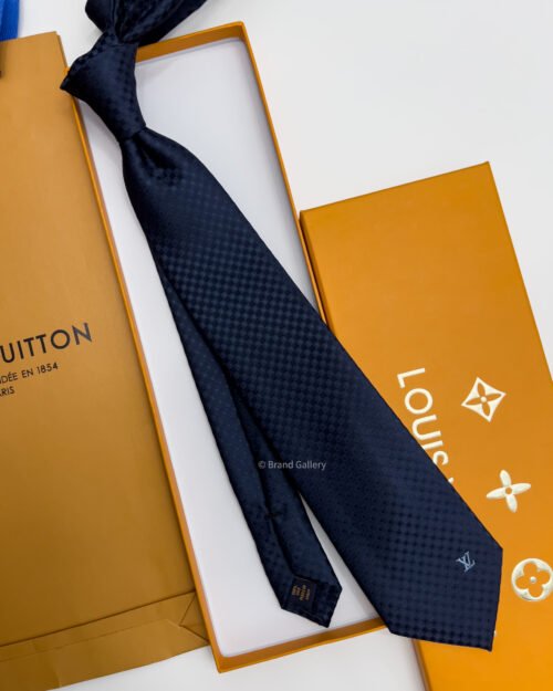 Louis Vuitton Navy MICRO DAMIER MONOGRAM SILK TIE