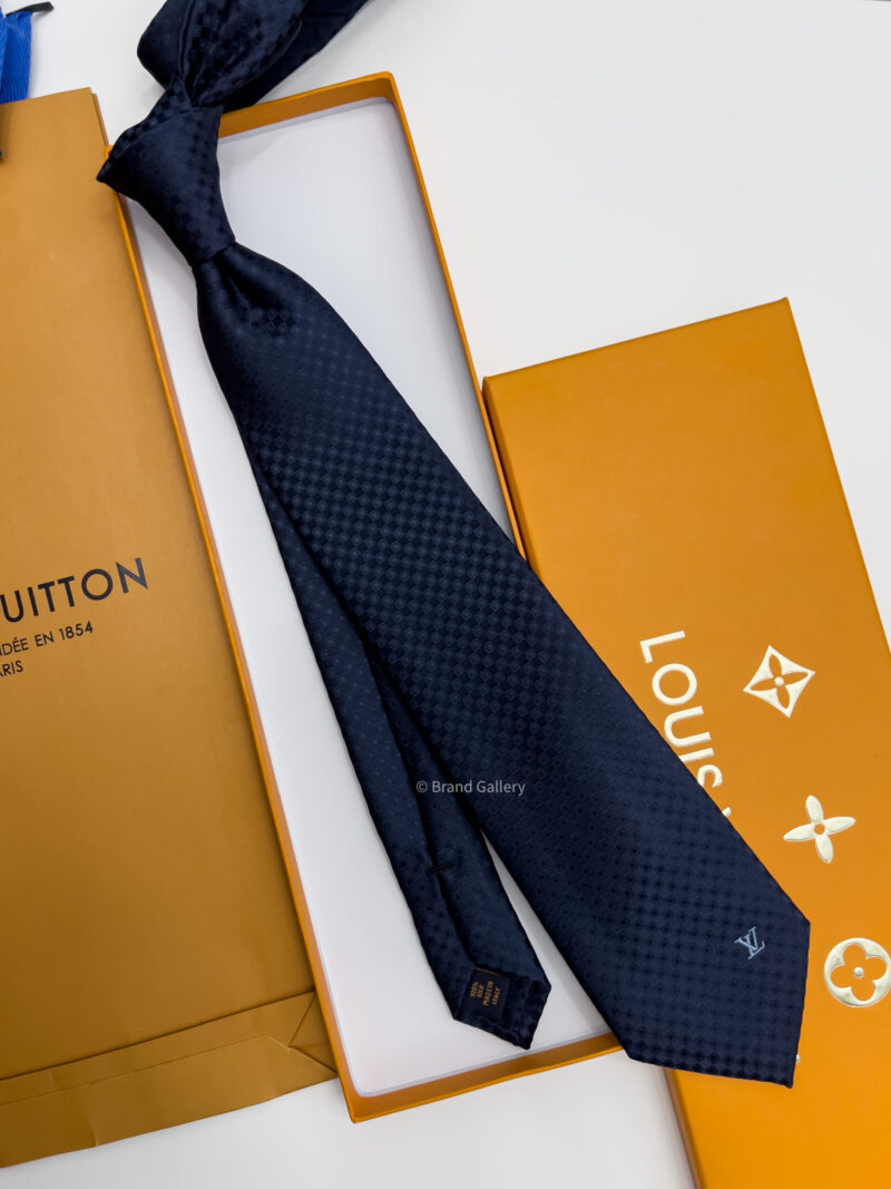 Louis Vuitton Navy MICRO DAMIER MONOGRAM SILK TIE