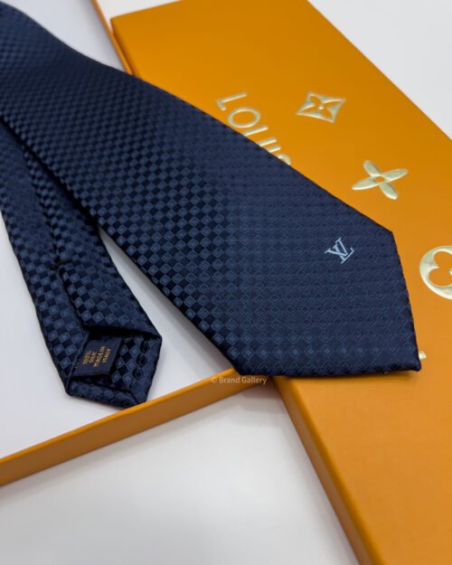 Louis Vuitton Navy MICRO DAMIER MONOGRAM SILK TIE