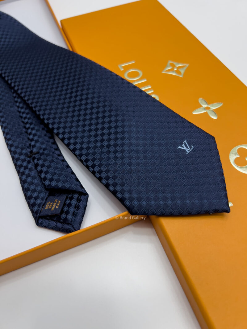 Louis Vuitton Navy MICRO DAMIER MONOGRAM SILK TIE