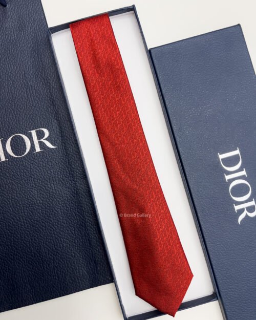 Dior Red OBLIQUE SILK TIE