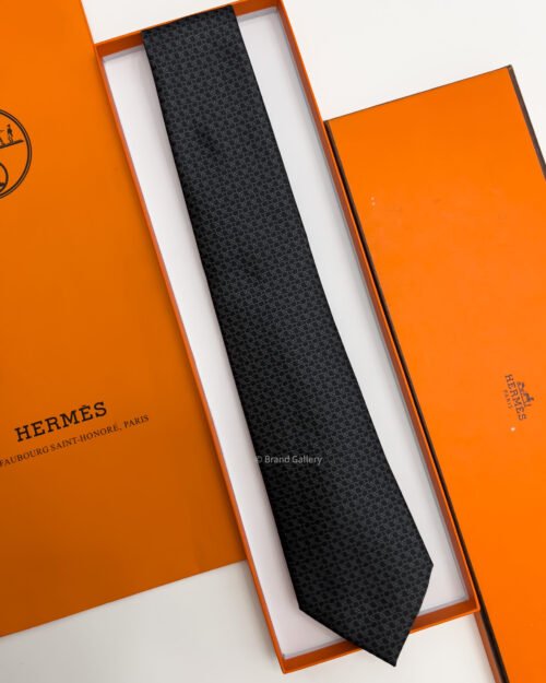 Hermes Black DNH Silk Tie