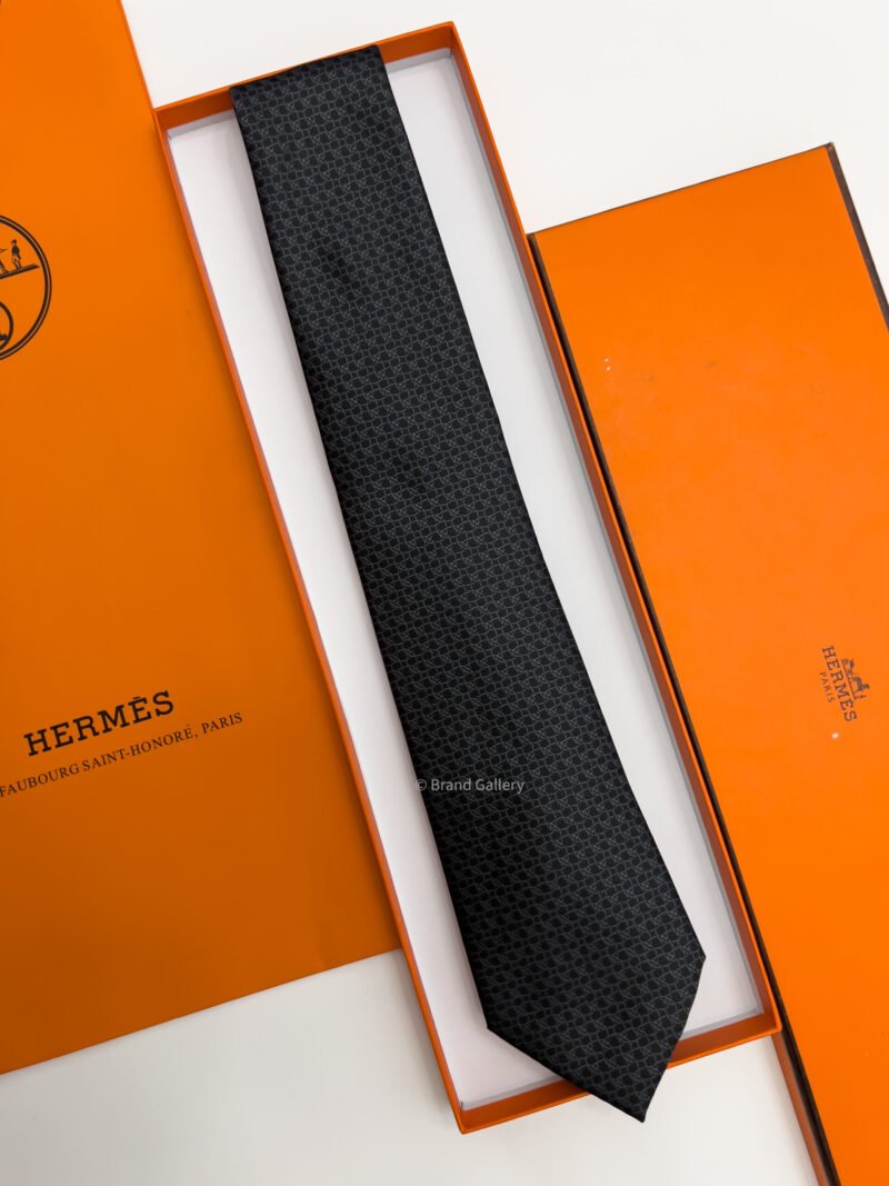 Hermes Black DNH Silk Tie