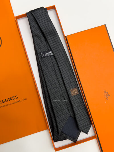 Hermes Black DNH Silk Tie