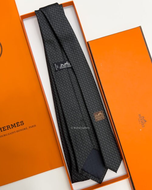 Hermes Black DNH Silk Tie