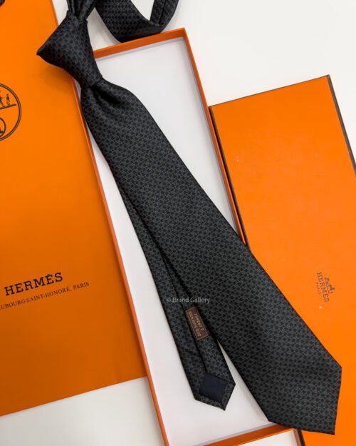 Hermes Black DNH Silk Tie