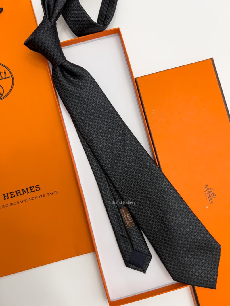 Hermes Black DNH Silk Tie
