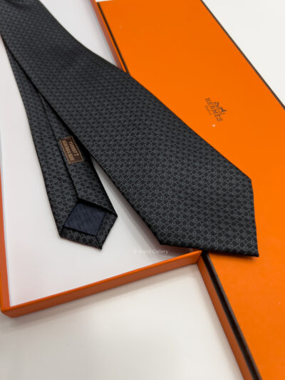 Hermes Black DNH Silk Tie