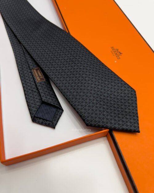 Hermes Black DNH Silk Tie