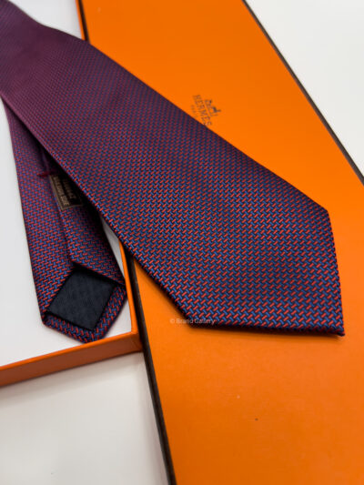 Hermes Blue Red A l'Affiche SILK TIE