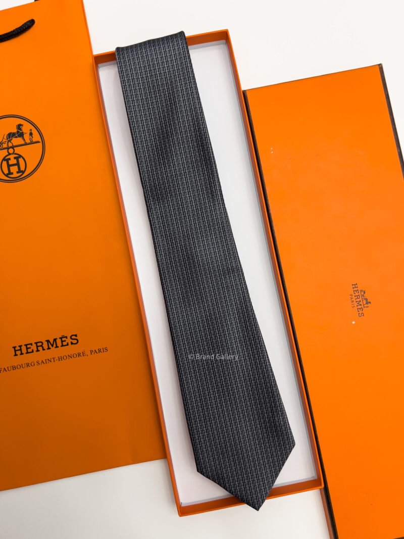 Hermes Grey SCALATOR SILK TIE