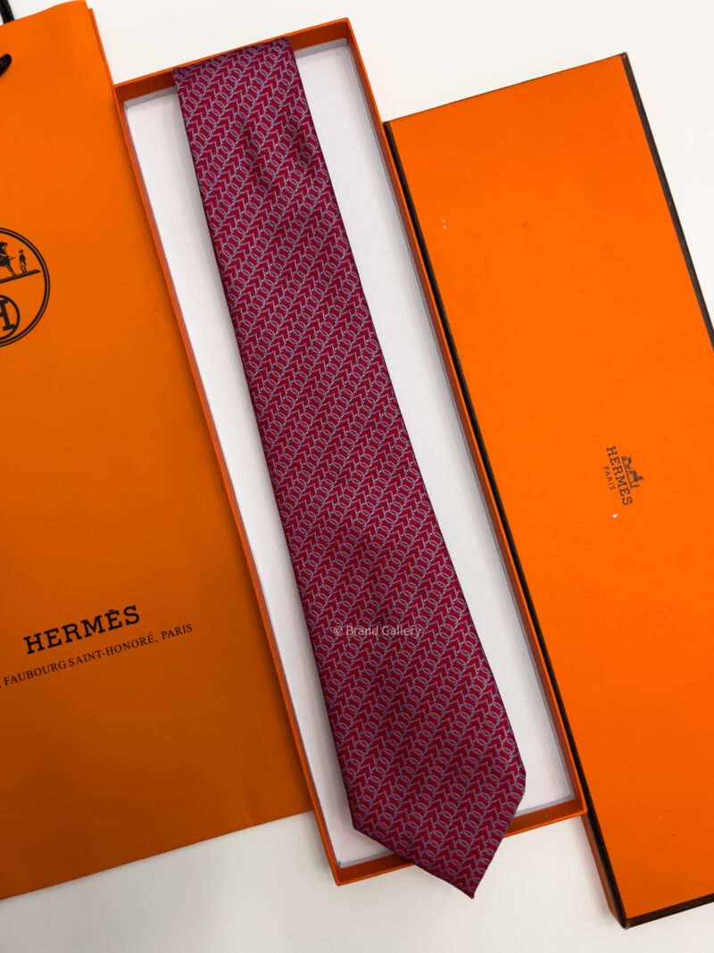 Hermes Red CLUB MIX SILK TIE