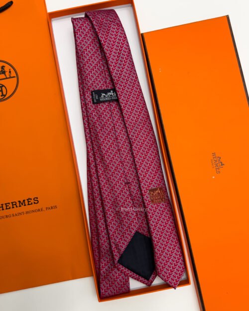Hermes Red CLUB MIX SILK TIE