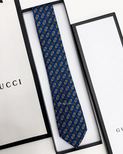 Gucci Blue HORSEBIT PATTERN SOFT SILK TIE