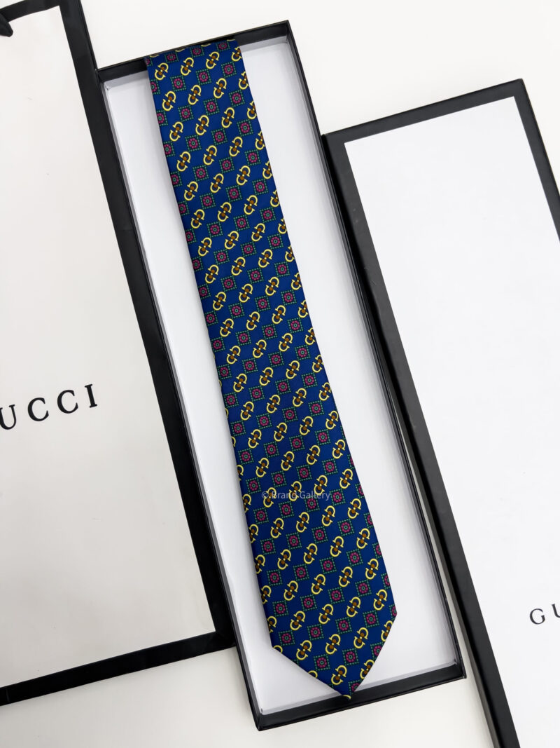 Gucci Blue HORSEBIT PATTERN SOFT SILK TIE