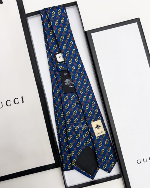 Gucci Blue HORSEBIT PATTERN SOFT SILK TIE