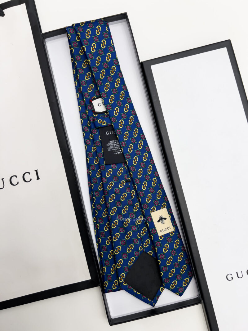 Gucci Blue HORSEBIT PATTERN SOFT SILK TIE