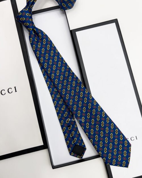 Gucci Blue HORSEBIT PATTERN SOFT SILK TIE