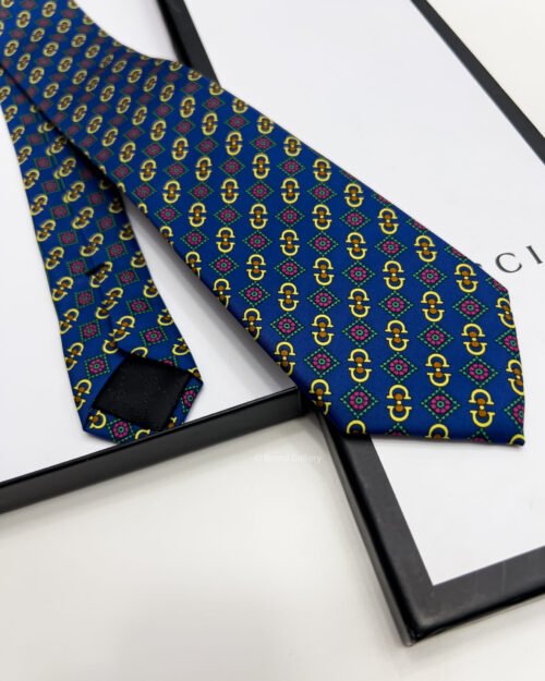 Gucci Blue HORSEBIT PATTERN SOFT SILK TIE