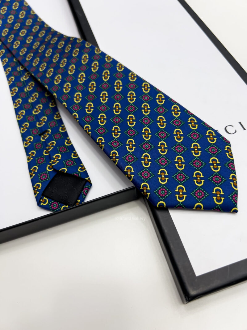 Gucci Blue HORSEBIT PATTERN SOFT SILK TIE