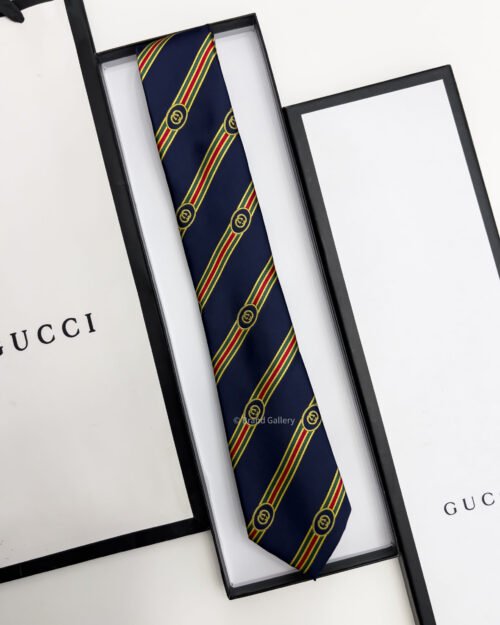 Gucci Navy STRIPE SHERRY G SILK TIE