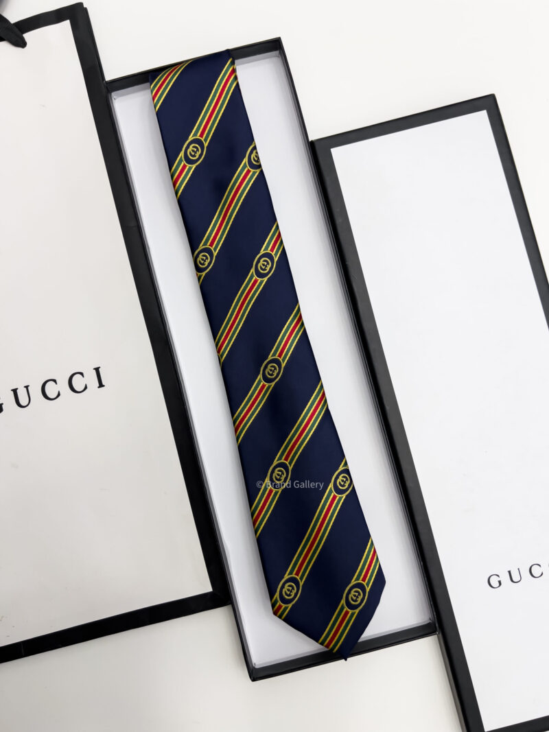 Gucci Navy STRIPE SHERRY G SILK TIE