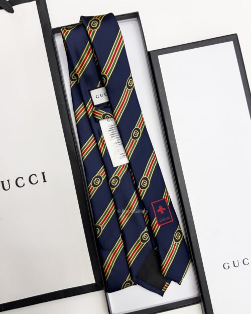 Gucci Navy STRIPE SHERRY G SILK TIE