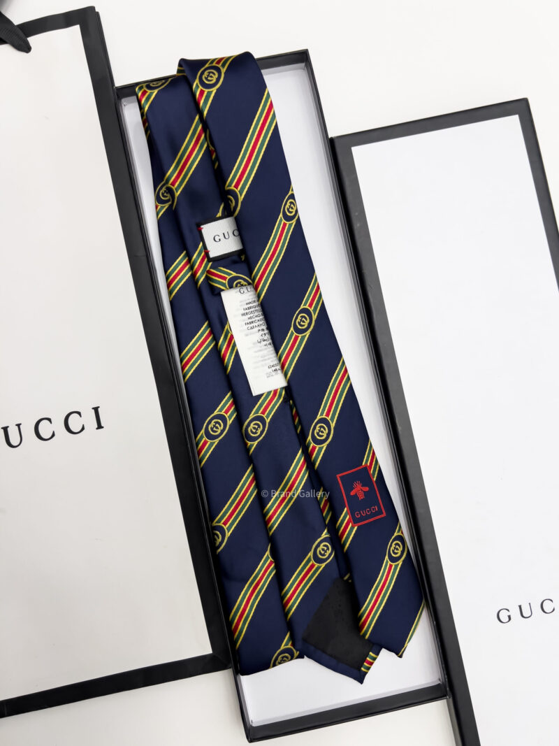 Gucci Navy STRIPE SHERRY G SILK TIE