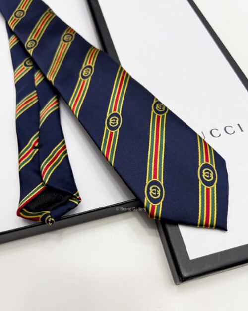 Gucci Navy STRIPE SHERRY G SILK TIE