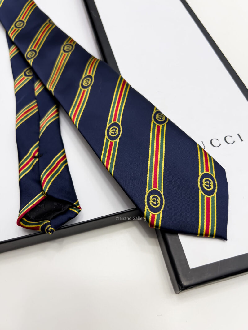 Gucci Navy STRIPE SHERRY G SILK TIE