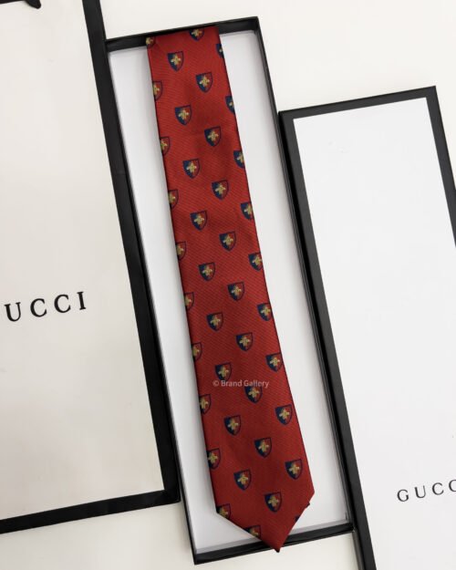 Gucci Red CREST BEE PATTERN SILK TIE