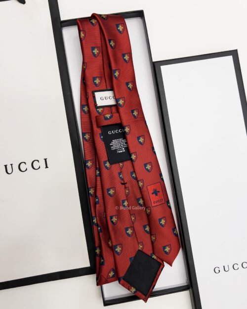 Gucci Red CREST BEE PATTERN SILK TIE