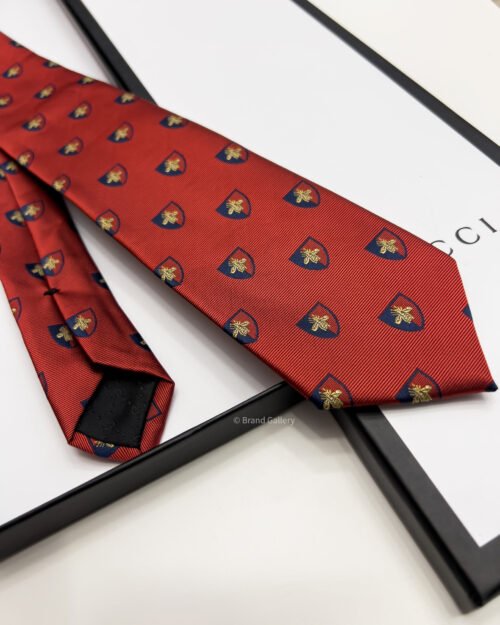 Gucci Red CREST BEE PATTERN SILK TIE