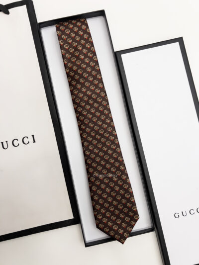 Gucci Brown GG LOGO SILK-Twill TIE